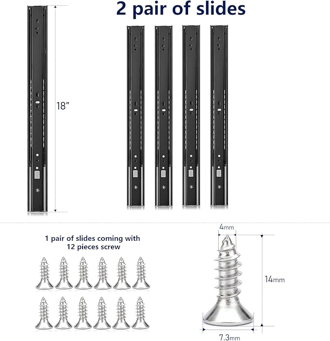 Ravinte 18 Inch Soft Close Drawer Slides 2 Pairs 4 Pack Black Full Extension Ball Bearing Drawer Glide Side Mount