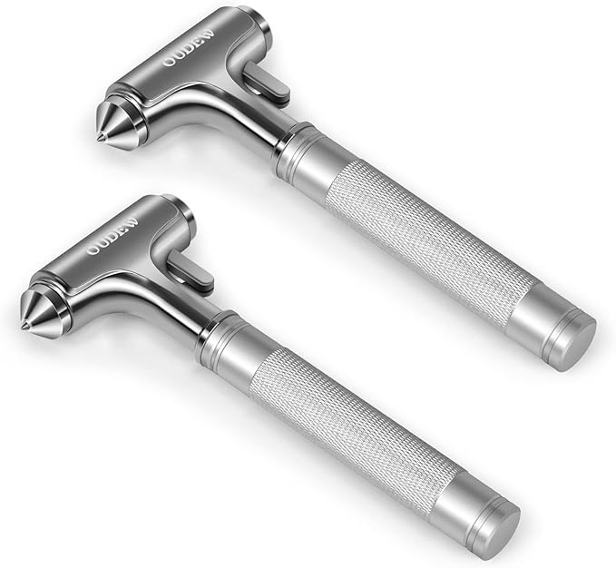 Car Safety Hammer, Car Glass Breaker with Seat Belt Cutter, Automotive Escape Tool, Metal Window Breaker, Emergecy Safety Hammer for Auto Accidents (Silver)