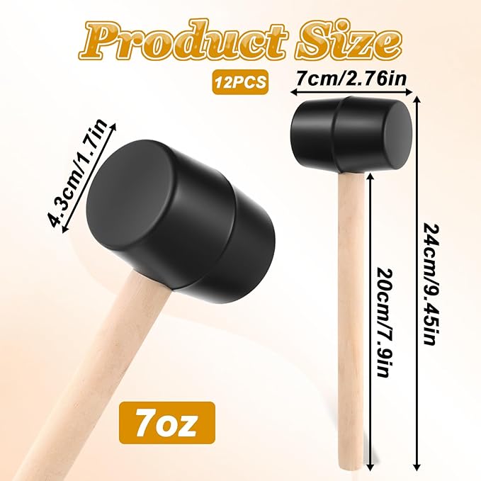 12 Pieces Small Rubber Mallet Bulk, 7 Oz Double Faced Heavy Duty Rubber Head Small Mallets with Wood Handle for DIY Crafts, Flooring, Tent Stakes, Woodworking and Camping