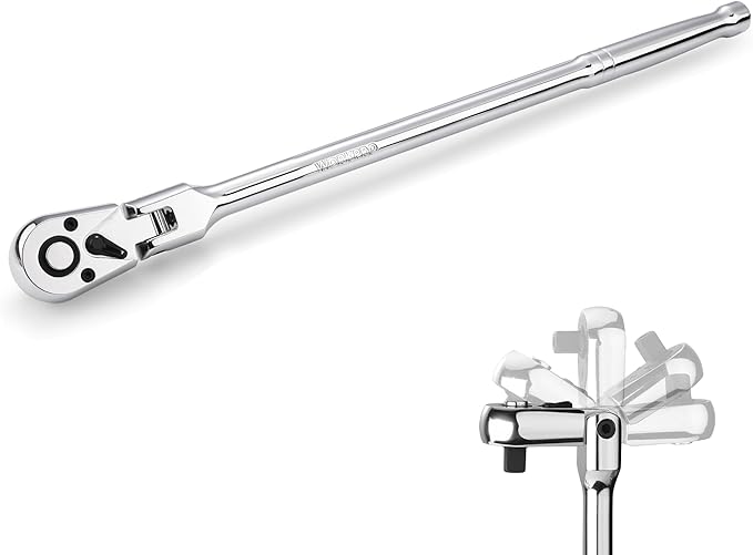 WORKPRO 1/4 inch Drive Extra Long Flex Head Ratchet, 12 Inch Long CR-V Steel Ratchet Handle with Chromium Plating, CR-MO Head, Quick Release Reversible Design, 72-Tooth
