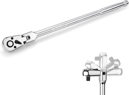 WORKPRO 1/4 inch Drive Extra Long Flex Head Ratchet, 12 Inch Long CR-V Steel Ratchet Handle with Chromium Plating, CR-MO Head, Quick Release Reversible Design, 72-Tooth