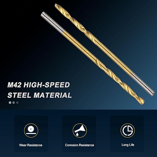 PATIKIL 1.3mm Drill Bit, M42 8% Cobalt High-Speed Steel Jobber Straight Shank 135° Titanium Nitride (TiN) Coated for Hard Metal Stainless Steel - 5 Pack