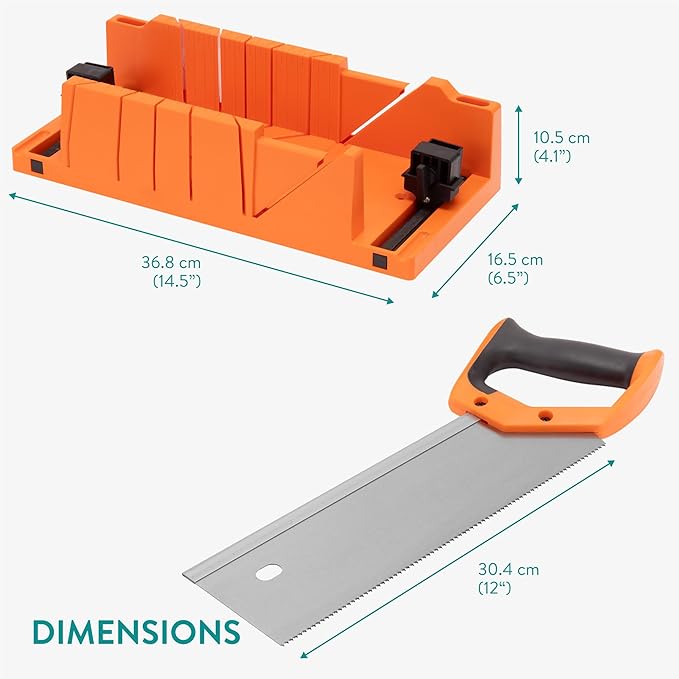 Navaris Mitre Box with Saw - Mitre Box with 43cm (16.9") Hand Saw Cutter Tool Included for Cutting Wood and 2 Built-in Clamps for Secure Woodwork