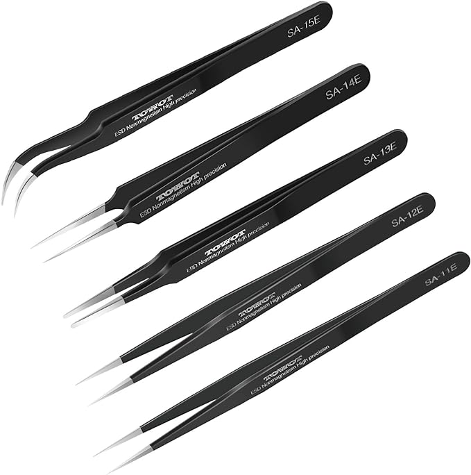 TOWOT 5 PCS Precision Tweezers Set, Premium Anti-static Stainless Steel for Craft, Electronics, Soldering, Jewelry Making, and Experimental Work Industrial Tweezers