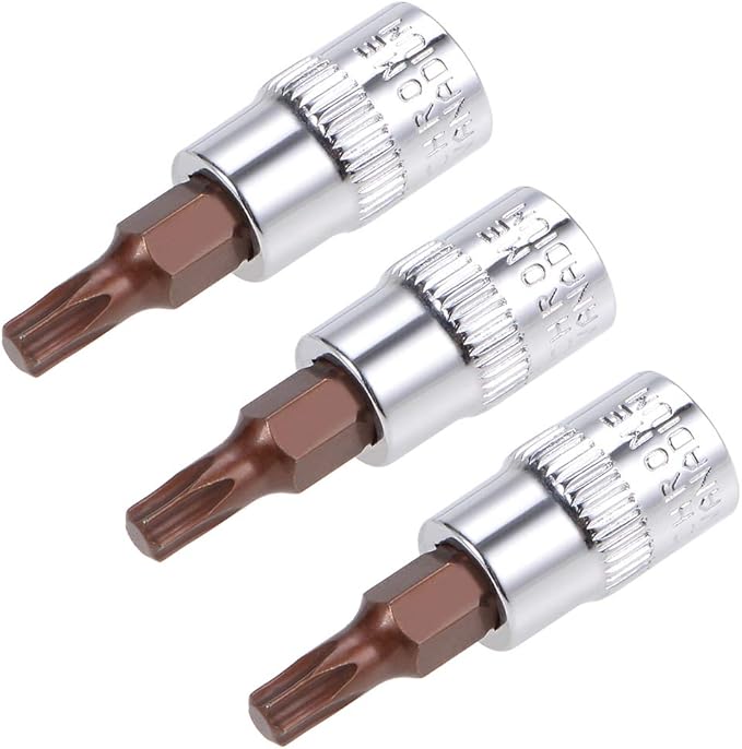 uxcell 3pcs 1/4" Drive x T15 Torx Bit Socket, S2 Steel Bits CR-V Sockets 38mm Length Use with Ratchet Wrench, Slide Bar, Extension Rod