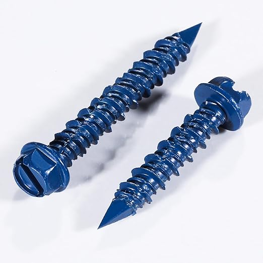Wensilon(30 PCS) 3/16" * 1-1/4" Slotted Hex Concrete Screws Anchor Blue Hexagon Head for Anchoring to Masonry, Block or Brick Stucco