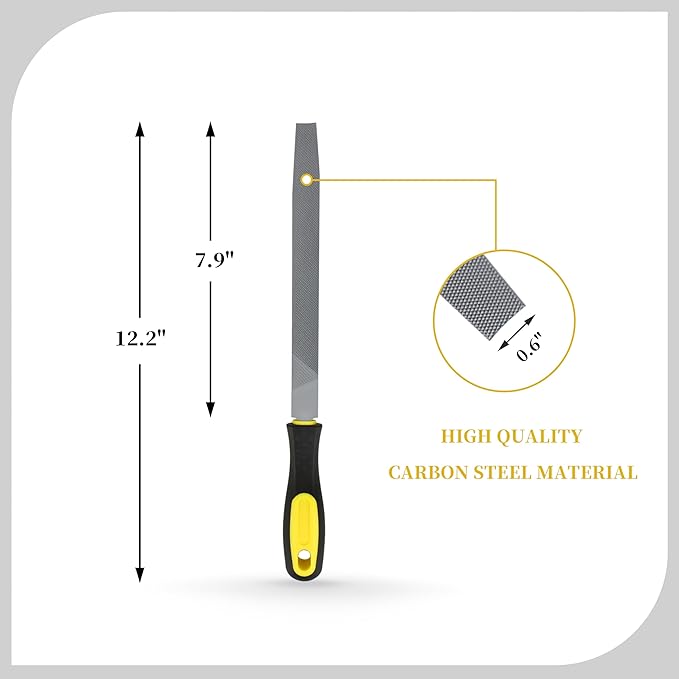 Metal File Flat File (8 Inches / 20.32cm) Carbon Steel for Sharpening, Deburring, and Edge Finishing - Ideal for Metal, Wood, and Plastic Surfaces - Essential Tool for Industrial and DIY Projects