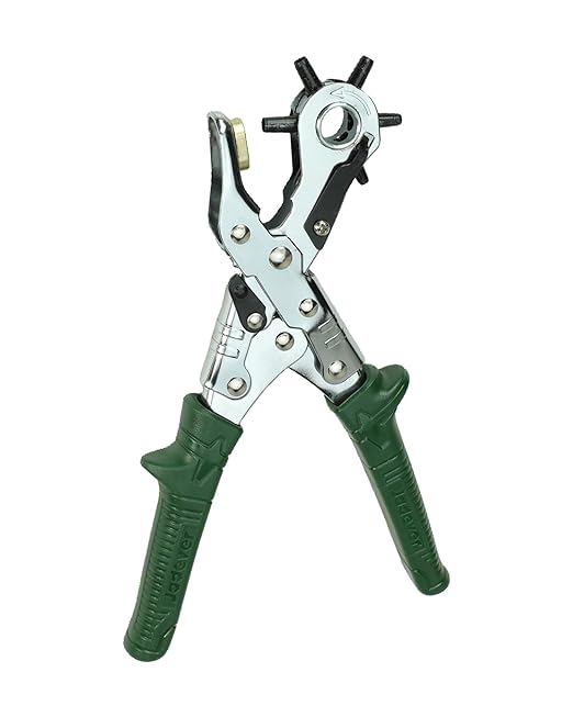 10" Hole Punch Pliers, Leather Punch Pliers, 2.5-5mm 6 Size Adjustments, 30% Labor Saving, Chrome Plated, Fit for Belt/Watchband/Rubber/Paper
