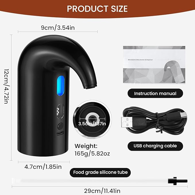 Electric Wine Aerator, Decanter & Dispenser ??USB Rechargeable, Gift for Christmas, Housewarming, Birthday, Wedding, Anniversary, and Retirement, Ideal for Wine Lovers, Men and Women