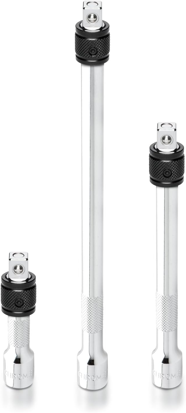 NEIKO 00295A 3/8" Drive Locking Extension Bar Set, 3 Piece, 3", 6", 10", Remove Sockets and Sparkplugs, Cr-V, Silver
