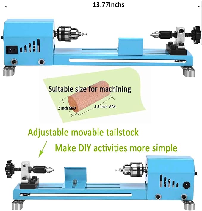 Mini Lathe Wood Lathe Machine Multi-Purpose Type Lathe Milling Cutting Grinding Polishing Professional Table Top Lathe Tool Kit Adding shields