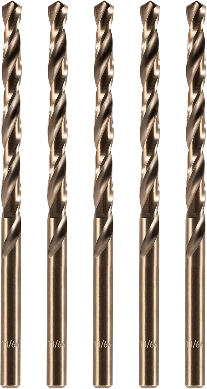 amoolo 11/64" Cobalt Drill Bit(5 Pcs), M35 HSS Metal Drill Bit Set for Hard Metal, Stainless Steel, Cast Iron