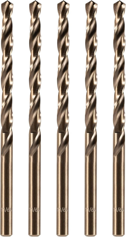 amoolo 11/64" Cobalt Drill Bit(5 Pcs), M35 HSS Metal Drill Bit Set for Hard Metal, Stainless Steel, Cast Iron