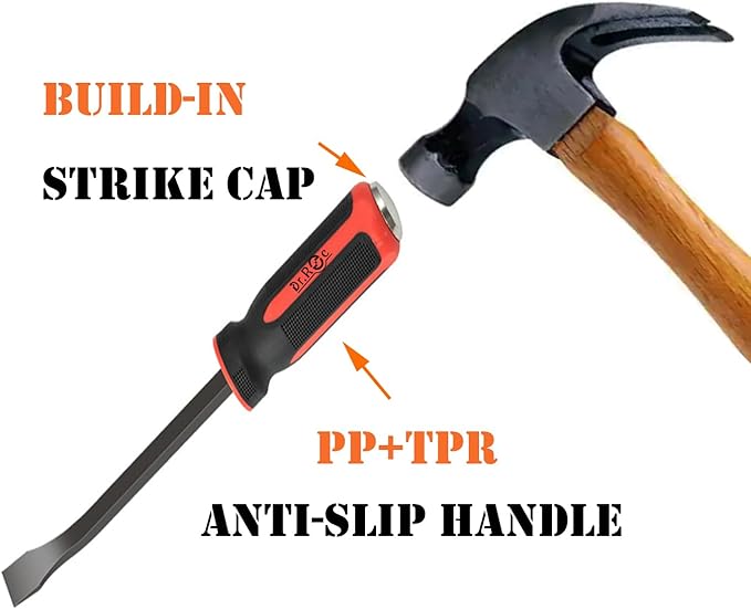 Dr.Roc 4pcs Pry Bar Set with Ergonomic Handles with Strike Cap and Angled Tip Machanic Hand Tools for Prying, Lifting,Pulling,demolishing and Repairing