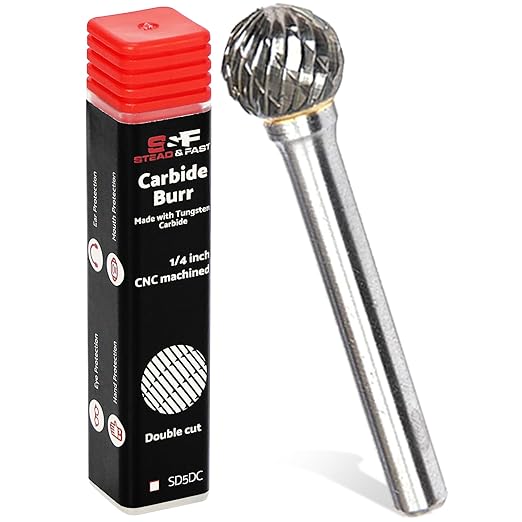 S&F STEAD & FAST Carbide Burr with 1/4??Shank 1/2??Cutter Dia 1/2??Length, Professional Grade Tungsten File, Die Grinder Bit for Metals, Rotary File Ball Shape, Grinding Burr Bit