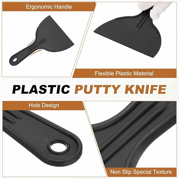 HARFINGTON 5pcs Putty Knife Scraper 6" Width Flexible Plastic Putty Knife Paint Scraper Tool for Taping Drywall Spreading Painting Wall Scratching Black