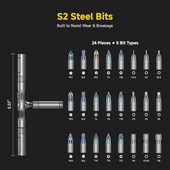 24 in 1 Magnetic Screwdriver Set, Ratchet Screwdriver Set Magnetic, DIY Ratchet Handle Detachable Versatile Toolkit for PC, Furniture, Bicycle