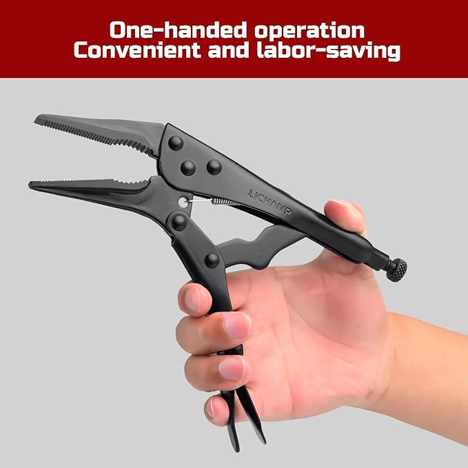 Lichamp Locking Pliers Set - 10 inch Curved Jaw and 9 inch Long Nose Vise Pliers, Vise Grips for Automotive, Plumbing, Metalworking