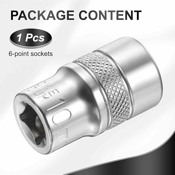 HARFINGTON 6 Points Deep Socket 1/4" Drive 10mm Deep Metric CR-V Steel Polished Nickel Plating Flip Sleeve 25mm / 1" Extra Long Socket Tool for Home Auto Nuts Bolts Repair