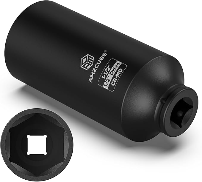 1/2" Drive 1-1/2" Deep Impact Socket, 4.7 Inch Anti-Break Cr-Mo Long Socket with 6-Point Radius Corner Design