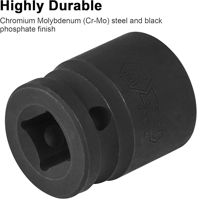 Jetech 1/2 Inch Drive 22mm Standard Impact Socket, Chrome Molybdenum Alloy Steel, 6-Point Design, Metric Socket for Automotive Maintaince
