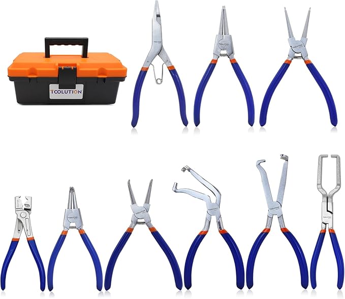9-Piece Hose Clamp, Hose Clamp, Fuel Line, Electrical Disconnect & Snap Ring Pliers Kit with Internal/External Circlip Pliers, C Clip Lock Ring Tools, Ergonomic Non-Slip Handles