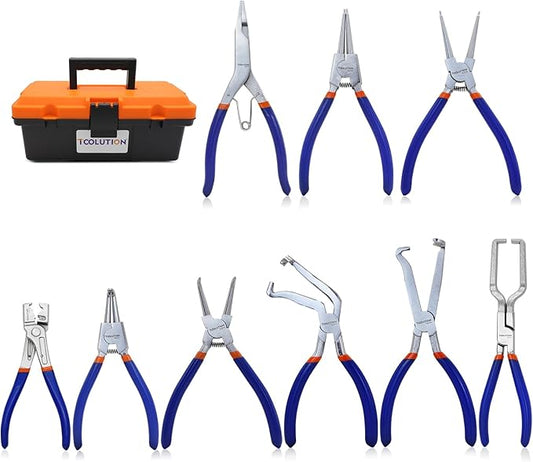 9-Piece Hose Clamp, Hose Clamp, Fuel Line, Electrical Disconnect & Snap Ring Pliers Kit with Internal/External Circlip Pliers, C Clip Lock Ring Tools, Ergonomic Non-Slip Handles