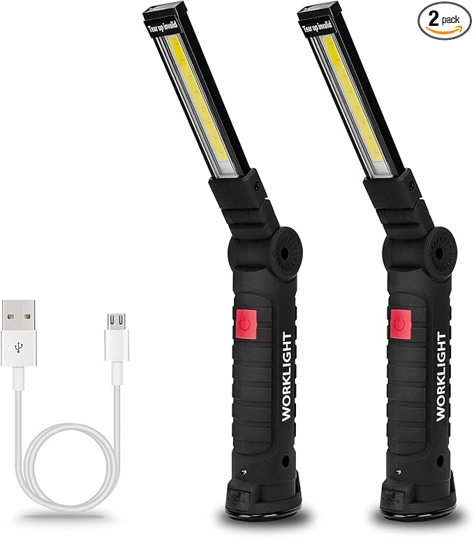 Tool Gifts for Men 2Pack Rechargeable LED Work Lights with Magnetic Base, 360째 Rotation,Versatile Lighting for Repairs, Outdoors,Christmas Gifts,Stocking Stuffers Mens Gifts