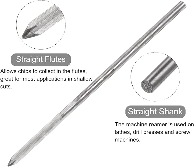 uxcell Chucking Reamers, 1.8mm H7 Metric Machine Reamer Drill Bit for Metal Wood Hole Reaming, Straight Flute High Speed Steel Tool