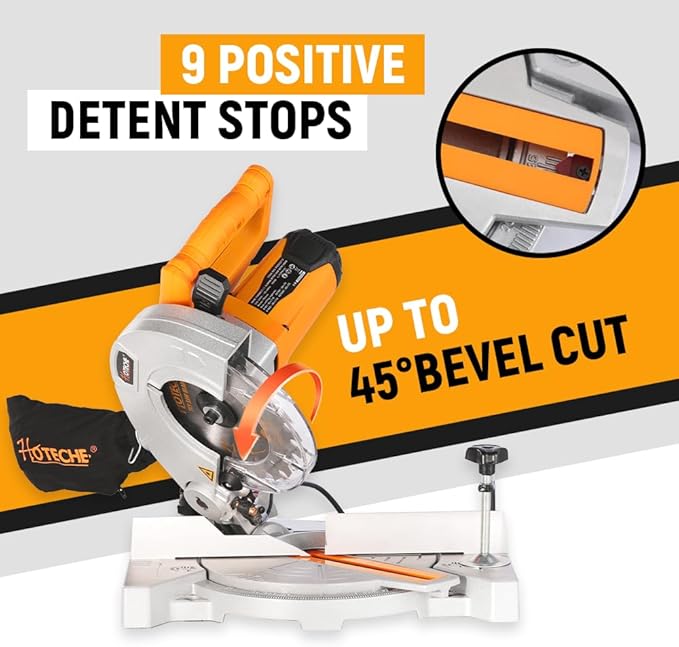 Hoteche 7-1/4-Inch Miter Saw 7.5A Compound Single Bevel Chop Saw with Laser and Blade for Wood and Metal Working