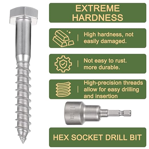 20 Pcs M10x3 Inch Lag Screws Heavy Duty 304 Stainless Steel 18-8 Lag Screws for Load Bearing Wood Components Indoor Outdoor Wooden House Load Bearing Brackets