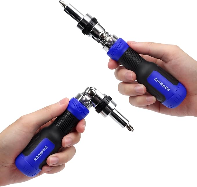SHARDEN Ratchet Screwdriver 13-in-1 Multi Screwdriver Tool All in One Ratcheting Screwdriver Set with Phillips, Flat Head, Torx, Hex, Square, 180 Degree Pivoting Adjustable Angle Screw Driversets Set