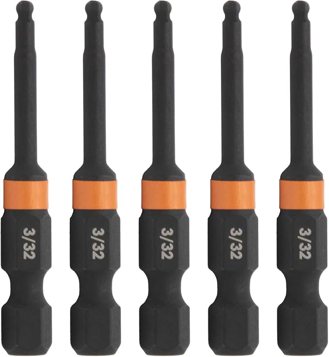 Ball-End Hex 3/32" Impact Driver Bit - Railer Allen Wrench Drill Hex Bits. 1/4 Quick Release S2 Steel 2 inch 3/32" Ball-End Hex Bits. (5 Pack)