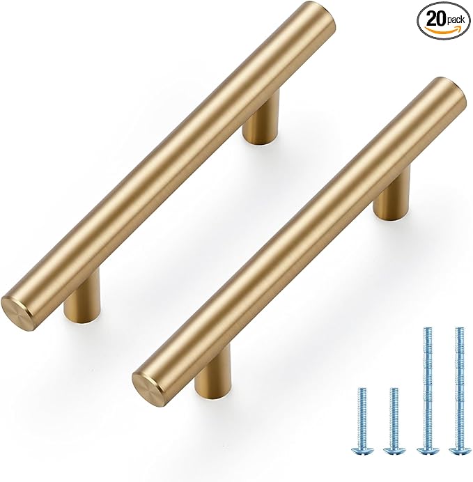 JOY DECOR 20 Pack Champagne Bronze Cabinet Pulls ??5 Inch Length, 3 Inch (76mm) Hole Center ??Stainless Steel Kitchen Cabinet Handles for Drawer and Cupboard
