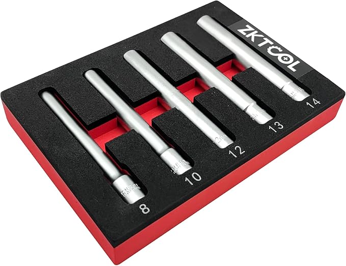 ZKTOOL 5PC Deep Metrichex Socket Set, 3/8-Inch Drive Deep Metric Socket Set 8-10-12-13-14MM - Extra Long Deep 120MM