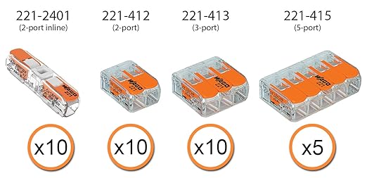 WAGO 221 Lever Nuts 35pc Compact Splicing Wire Connector Assortment with Case. Includes 221-2401, 221-412, 221-413, 221-415