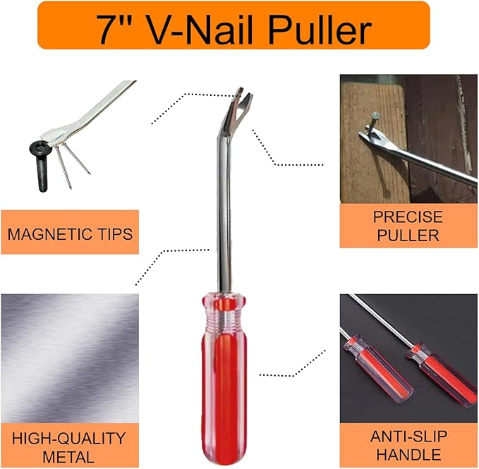 4Pcs Upholstery Staple Remover Tool Set Nail Puller, Staple Puller Set Including End Cutting Plier, Tack Pullers, Carpet Remover, Removing Staples from Construction Furniture Floor Wall Wooden