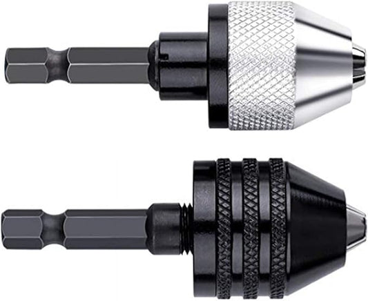 aiyun Keyless Chuck Adapter for Impact Driver - 2Pcs Impact Drill Adapter 1/4 Hex Shank (0.3-6.5mm,0.3-6.5mm)
