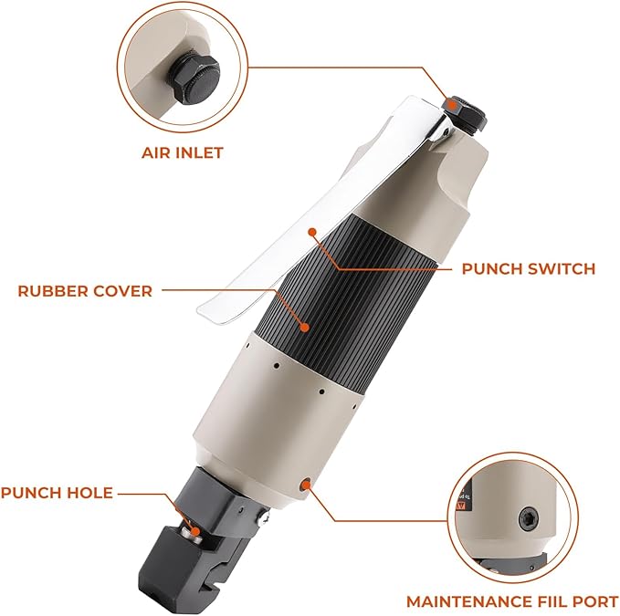 Pneumatic Straight Punch Flange Tool, Auto Body Air Hole Punch and Crimper Flange Tool Sheet Metal Flanging, Car Repair