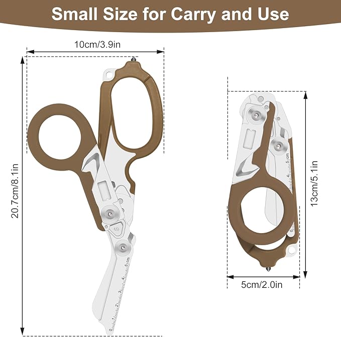 Lemasa6 in 1 Multifunctional Combination Tool, Folding Retractable Emergency Shears, Outdoor Camping Tools, Seat Belt Cutter, Oxygen Cylinder Wrench, Complimentary Adjustable Wrench (Bean Sand Colour)