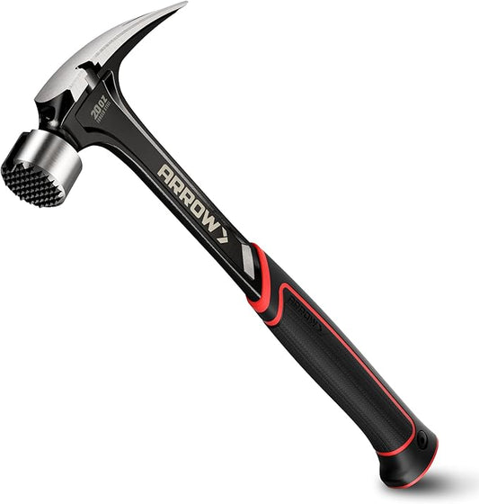 ARROW 20 oz Straight Claw Hammer with Magnetic Nail Holder, Side Nail Puller, Rip Claw Hammer with Milled Face & Shock Absorbing Grip, Heavy Duty One-piece Forged Hammer