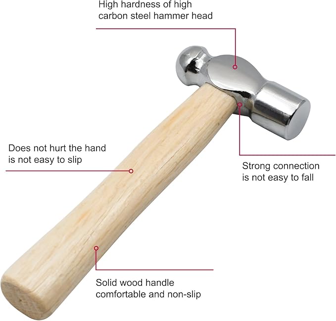 Mini Wooden Handle Round Head Hand Hammer, Reinforced Ball Hammer, Escape Tool for Prying Nails, Woodworking & Repairing