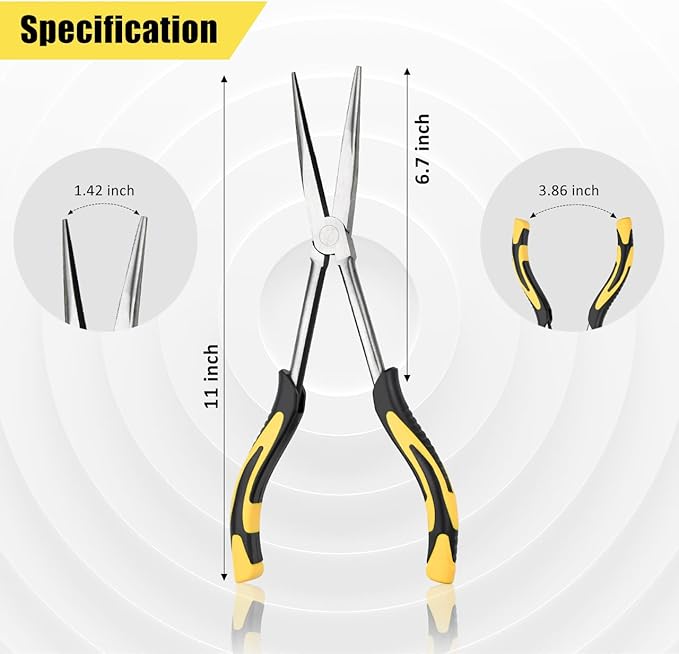 Premium Long Needle Nose Pliers-11?쇺? Paper Clamp Precision, High Carbon Steel, Soft Grip with Wire Cutter, Long Nose Cutting Pliers for Home, Fishing, Jewelry, Crafts,2pcs