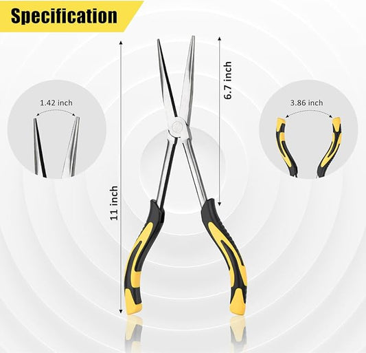 Premium Long Needle Nose Pliers-11?쇺? Paper Clamp Precision, High Carbon Steel, Soft Grip with Wire Cutter, Long Nose Cutting Pliers for Home, Fishing, Jewelry, Crafts,2pcs