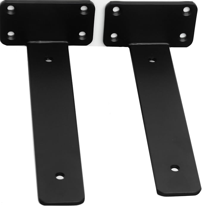 2 Pack - 10 inch Black Hidden L Shelf Bracket (1/5 Inch Thicked) Iron Floating Shelf Brackets Rustic Industrial Metal Brackets for Shelf Support