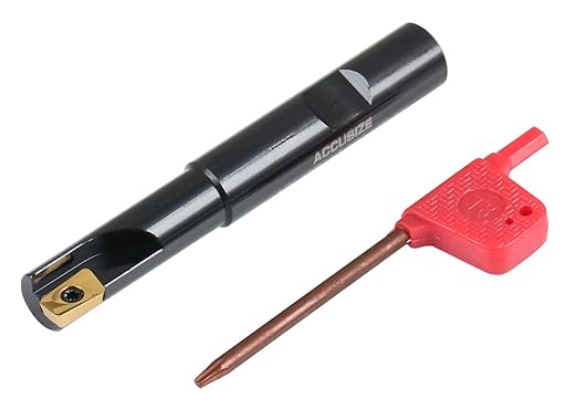 Accusize Industrial Tools 1/2'' 90 Deg Square Shoulder Indexable End Mill, 3-1/4'' Overall Length, Apkt11t3 Carbide Insert, 1 Flute, 0056-0914