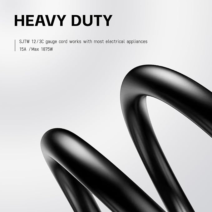 EP 3 Ft Outdoor Extension Cord, 12/3 SJTW Heavy Duty Waterproof Power Cable, 3 Prong Grounded Plug, Lighted End, for Lawn, Garden, Appliances, Black