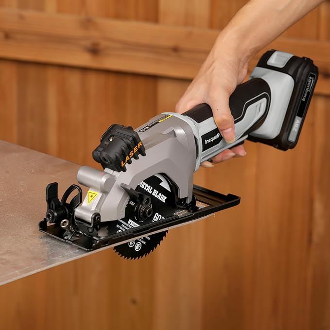 Cordless Mini Circular Saw, 4-1/2 Inch 3400 RPM Circular Saw with Laser Guide, Rip Guides, 2 Blades (24T Wood + 60T Metal), Max Cutting Depth 1-11/16" (90°), 1-1/8" (45°)"