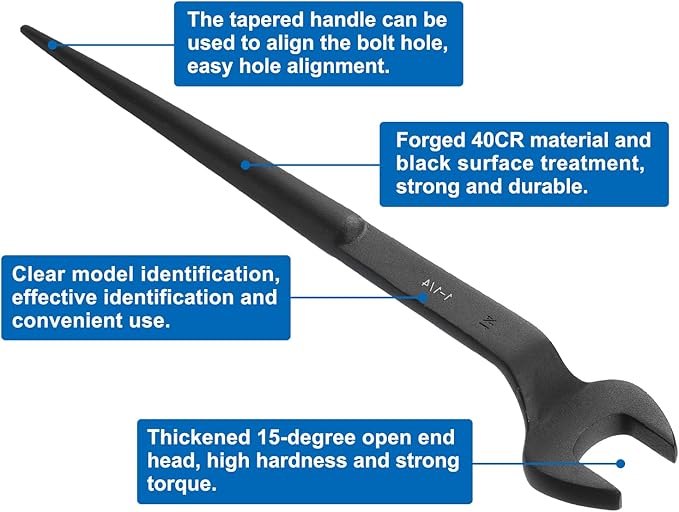 HARFINGTON Single Open End Spanner Wrench 1-1/4-inch 15 Degree Angle Single Open End SAE Construction Spanner Wrenches with 60째Offset Handle for Automotive Mechanical Maintenance