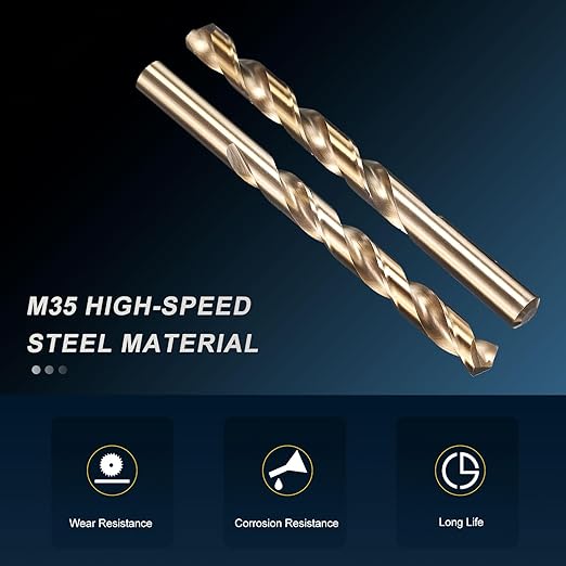 PATIKIL 29/64" Drill Bit, Jobber Straight Shank M35 Cobalt 5% High-Speed Steel 135째 Gold Finish for Stainless Steel Hard Metal - 5 Pack